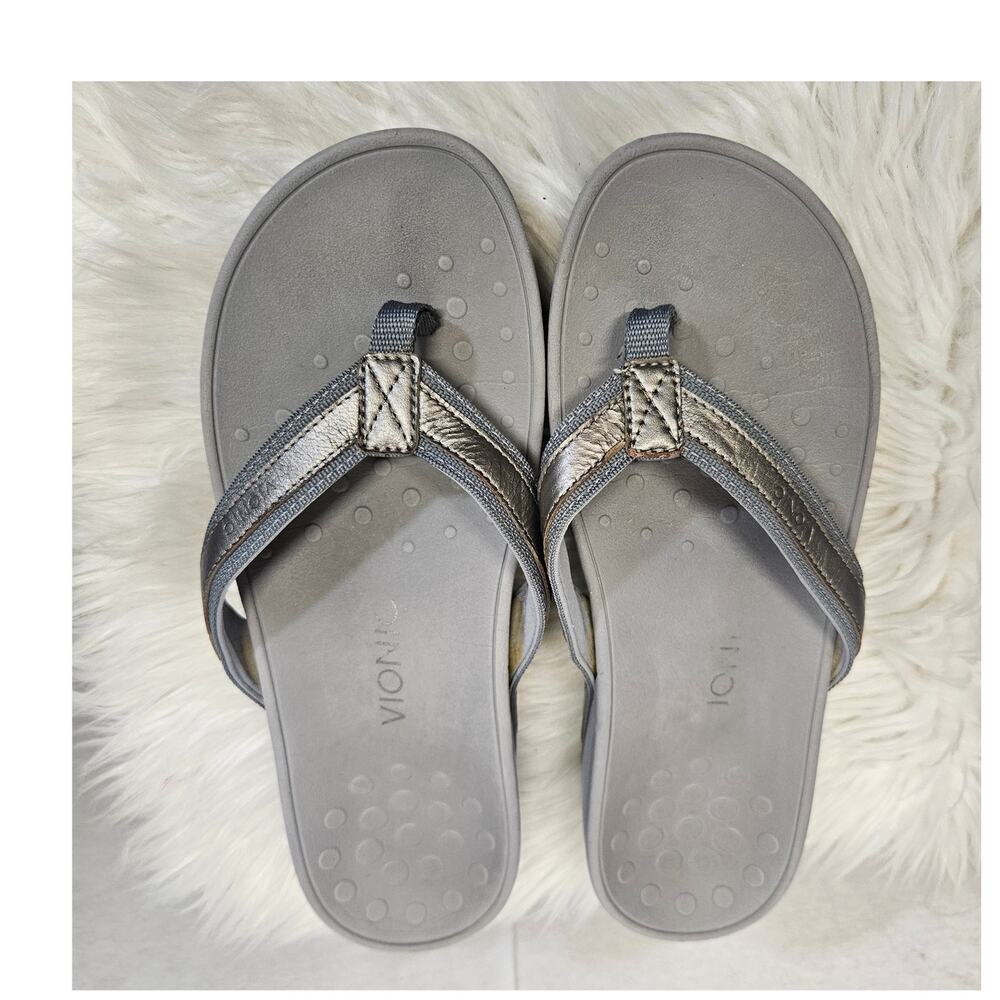 Vionic Tide Size Silver Metallic Orthotic Arch Support Flip Flop Sandal 10 WIDE